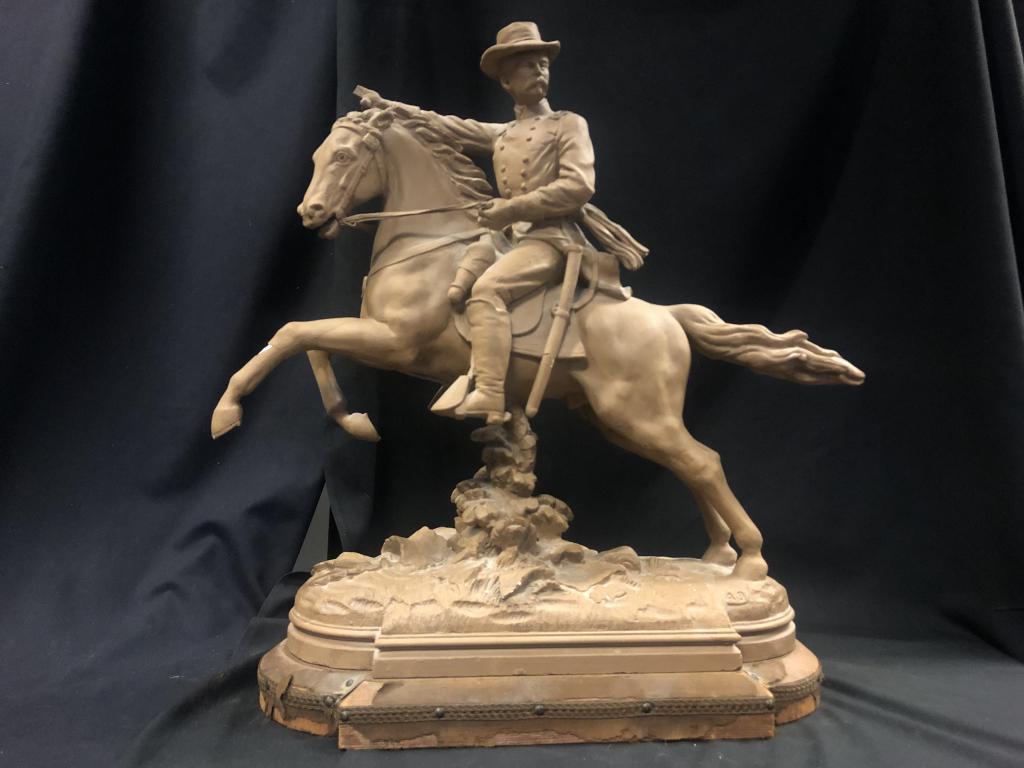 Sculpture "Sheridan's Ride" A. Langebahn w/Provenc: Civil War Plaster Sculpture Union General "Sheridan's Ride" by August Langebahn, (1831-1907, German/American). Wonderful Art Provenance includes: 1) Letter from Studio in Buffalo to the Artist in Roch