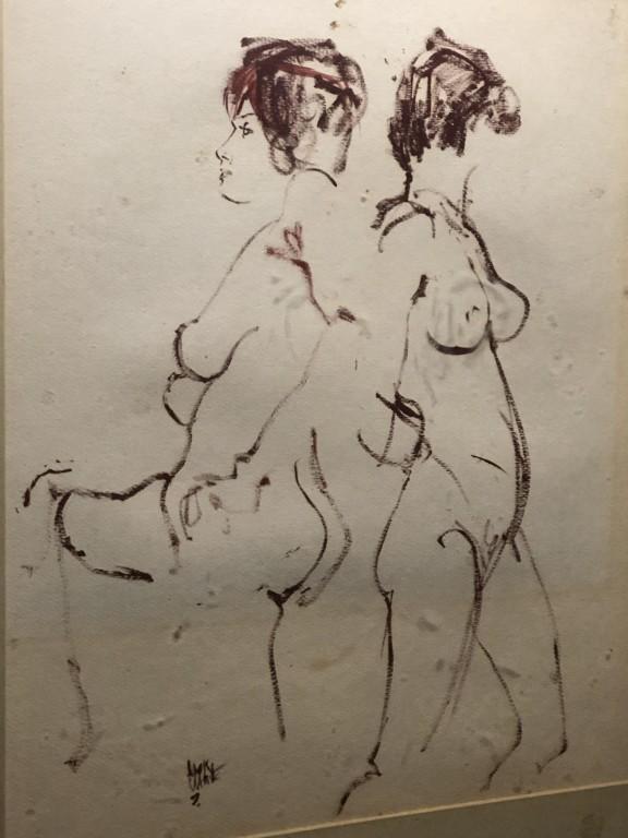 Signed Original Jack White Female Nudes: Framed drawing of two nude women by artist Jack White (b.1933-d.2016, American). Pastel on paper. Measures: Frame: 26-1/2" x 29-1/2" Site:15" x 17-3/4"