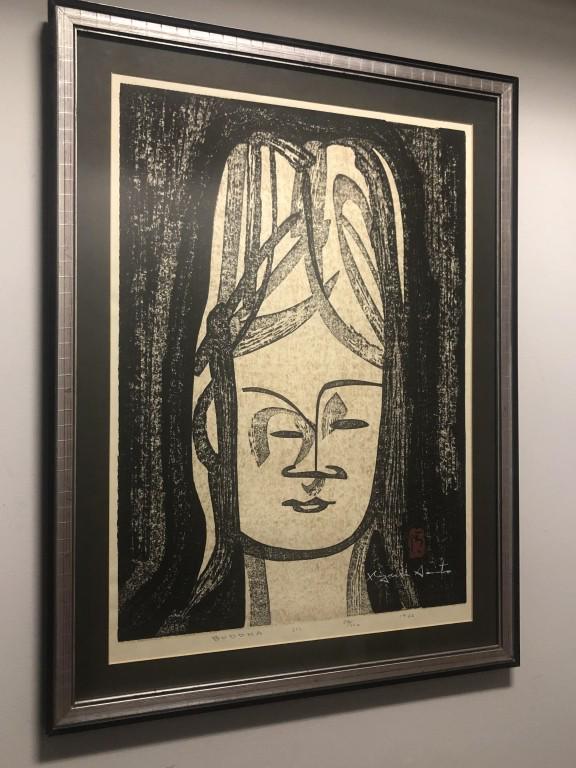 Signed Kiyoshi Saito Buddha Wood Block Print: Wonderful Signed woodblock print of "Buddha" no. 54 of 200, 1962 by listed Japanese artist Kiyoshi Saito. Saito (b.1907– d.1997, Japanese) was a sosaku-hanga (Early 20th century Japanese woodblo