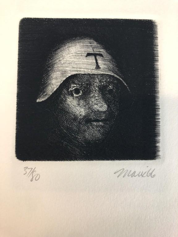 R.E.Marx 1966 Etchings Portfolio "The Wretch"37/80: Robert Ernst Marx Signed Portfolio "The Wretch" 37/80 with etchings hand printed on Rives paper by the artist and each signed. The type handset in 18pt. Garamond. "The Wretch", etchings by original et