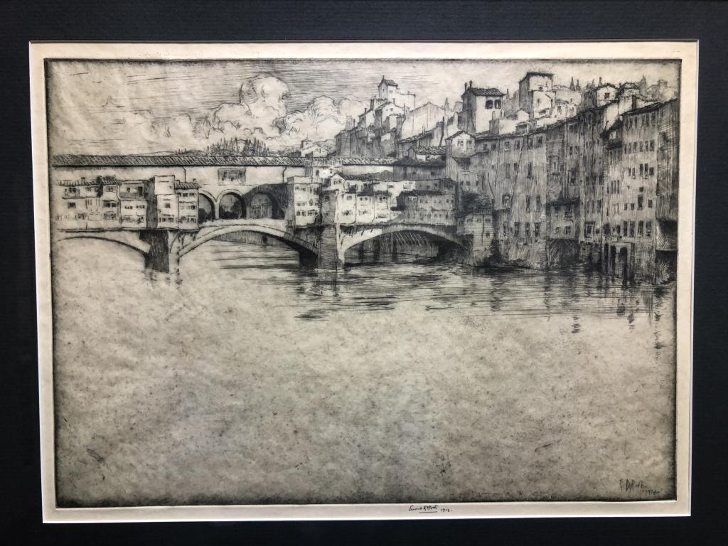 Ernest Roth Signed 1912 Etching Italy PonteVecchio: Ernest David Roth (American, b.1879-d.1964) 1912 original signed drypoint etching. "Ponte Vecchio, Florence. Signed lower middle "Ernest D Roth, 1912", also signed in the plate. Full margins. Great fo