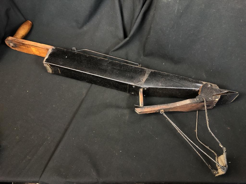 Antique Hand Corn Planter Agriculture Tool: Antique hand corn planter tool made of metal and wood. Measures: 35"h x 11" l x 2-1/2" w. Primitive Farm /Garden Tool.