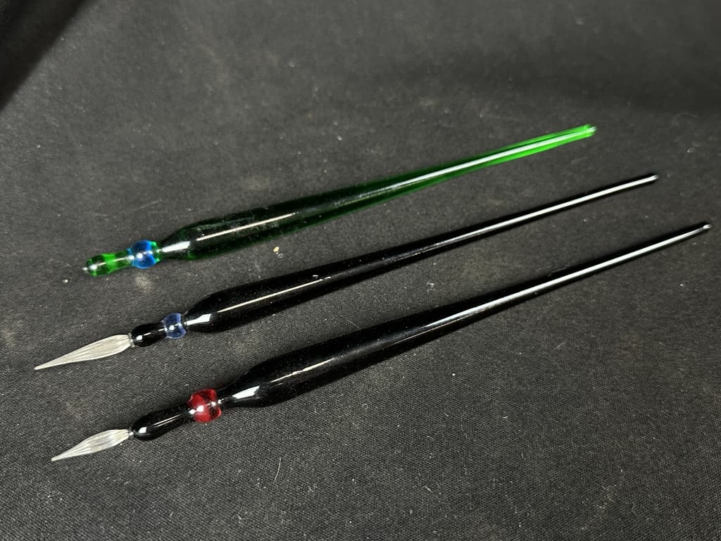 3 Antique Handblown Glass Dip Pens Auction