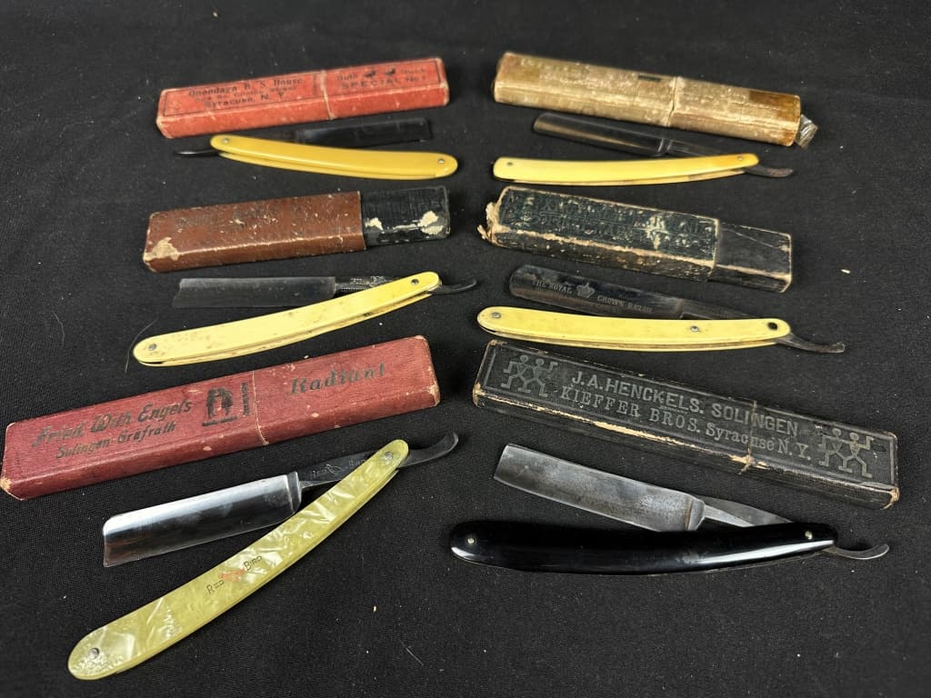Lot Of 6 Vintage Straight Razors& Cases C1930 Auction
