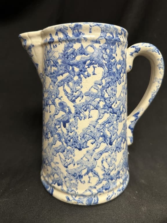 Antique Blue& White Pitcher Spongeware Stoneware (1 of 8)