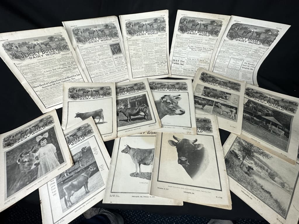 15 Issues Jersey Bulletin & Dairy World 1912-1917: 15 Issues of The Jersey Bulletin & Dairy World ranging from 1912 - 1917. All news Cow and Dairy from over 100 years ago!