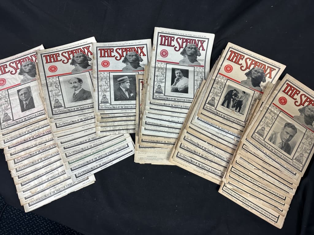 American Magicians Magazines 1922-27 "The Sphinx": Sixty issues (60) of "The Sphinx, The Official Organ of The Society of American Magicians" and widely considered the most significant and informative magic magazine of the twentieth century. These are