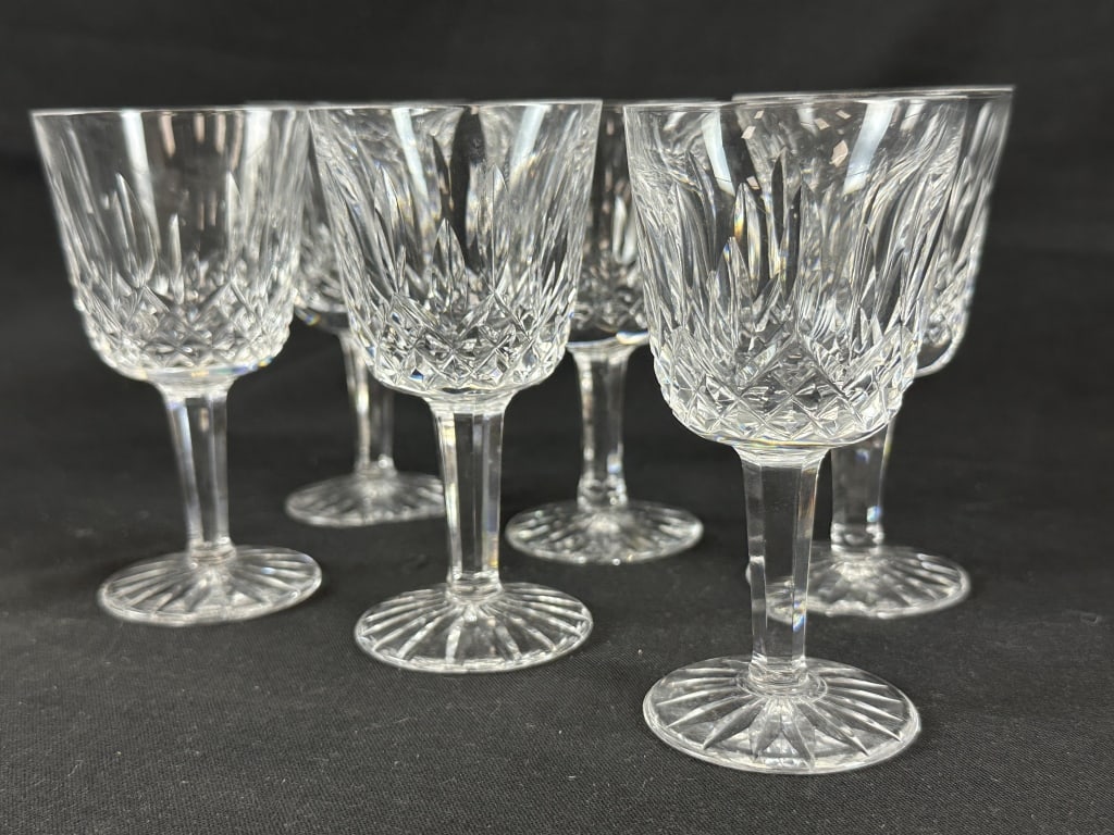 Set of 6 Waterford 4-1/4" PortWine Lismore Glasses: Set of 6 Waterford Cut Crystal 4-1/4" tall 2" ounce Port Wine Lismore Stems / Glasses. Measures: 4-1/4" x 2-1/4"