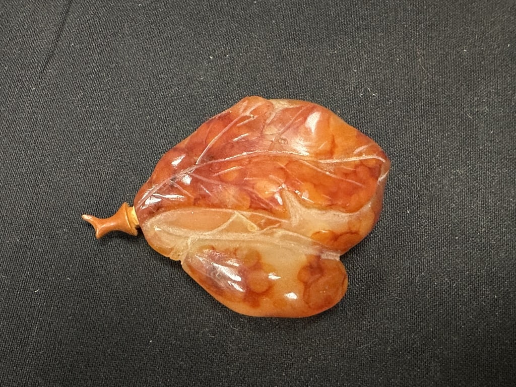 Natural Stone Amber Carved Snuff Bottle & Topper (1 of 9)