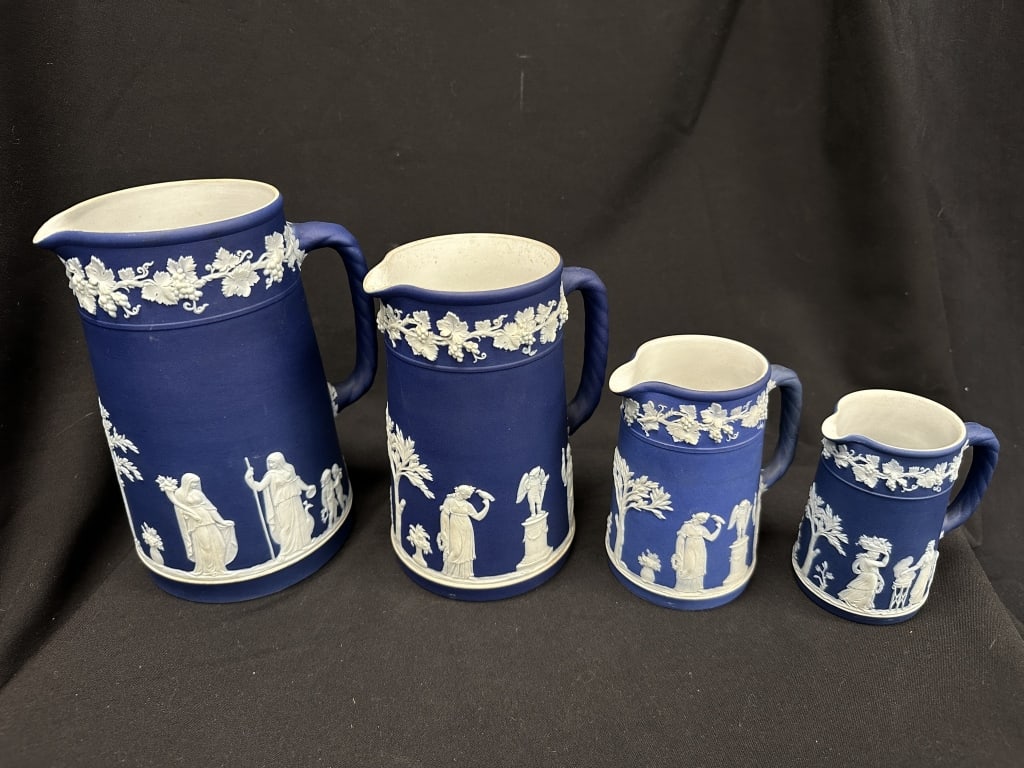 Set of 4 Wedgewood Cobalt Blue Jasperware Pitchers (1 of 13)
