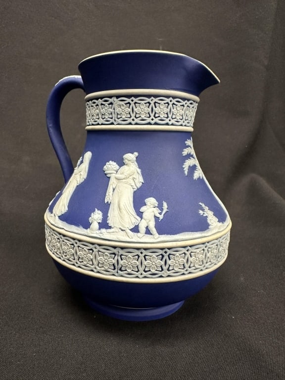 19th C. Wedgewood Cobalt Blue Jasperware Pitcher (1 of 8)