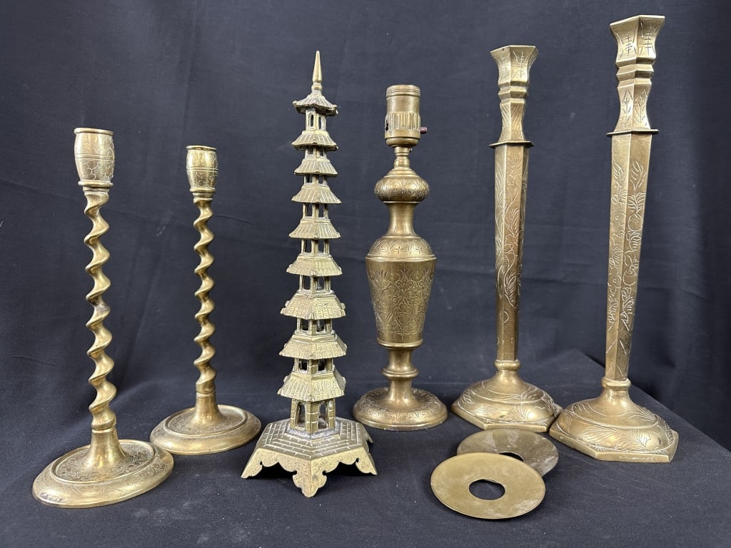 Brass Items Incl. Brass Lamp- Pagoda- Candlesticks (1 of 13)