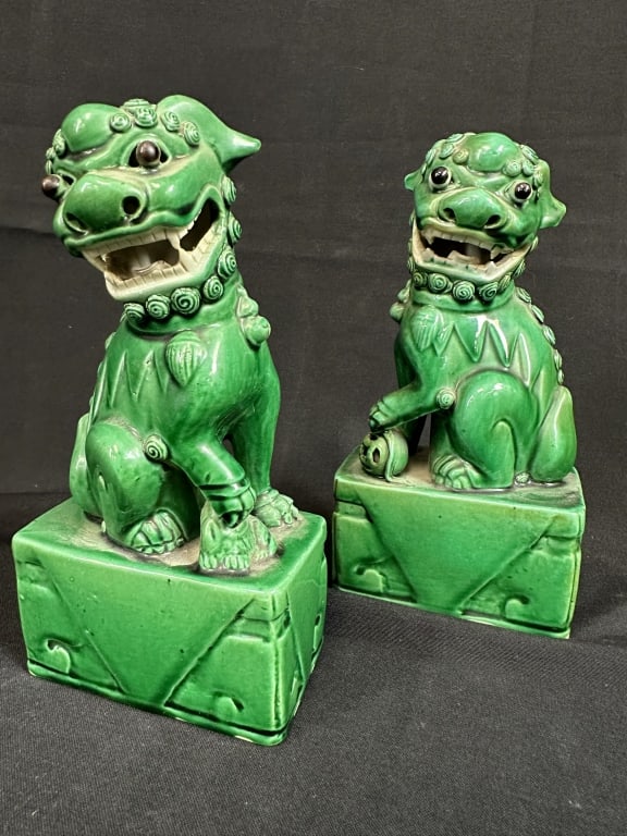 Pair of Chinese Emerald Foo Dogs MCM (1 of 12)