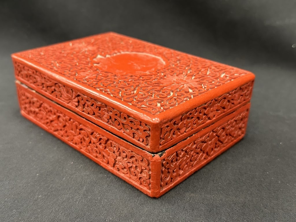 Antique Chinese Lacquered Red Carved Cinnabar Box (1 of 8)