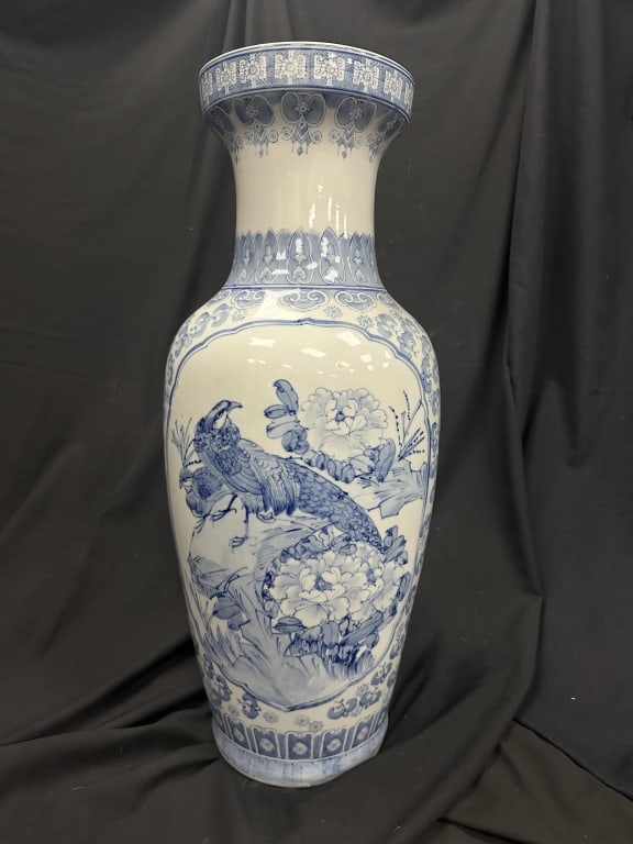Tall Chinese Porcelain Blue & White Floor Vase (1 of 9)
