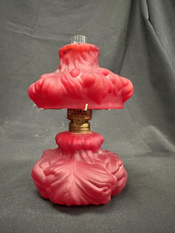 Ruby Red Satin Glass Miniature Kerosene Oil Lamp (1 of 7)