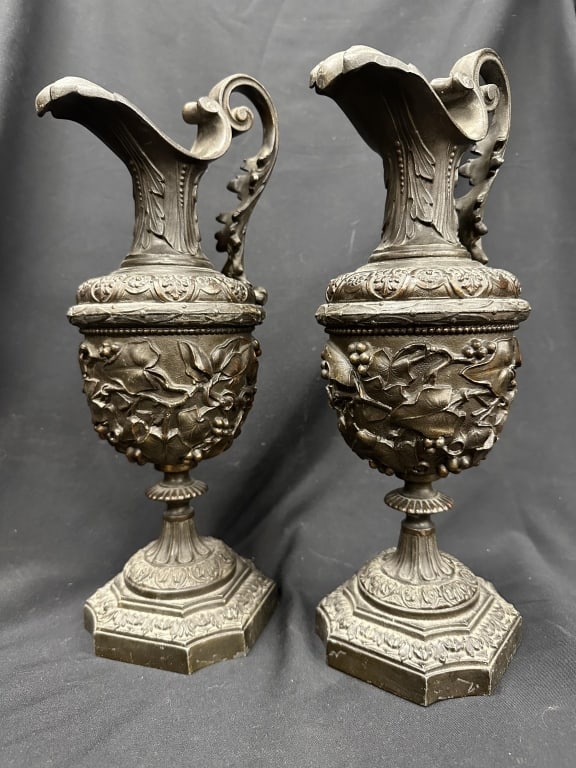 Pair of Gilded Cast Bronze Ornate Ewers Pitchers (1 of 13)