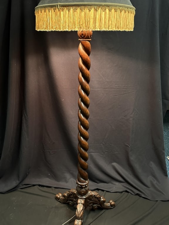 Unique Carved BarleyTwist Tripod Legged Floor Lamp (1 of 11)