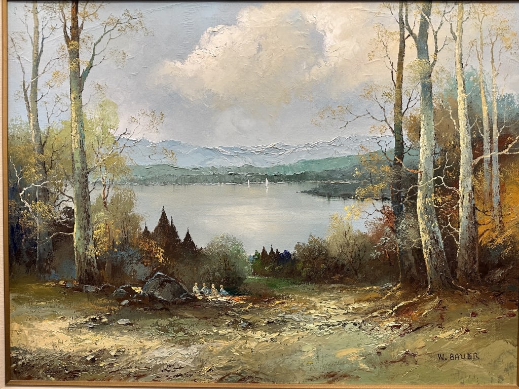 Signed W. Bauer Original Oil on Canvas Waterscape (1 of 12)