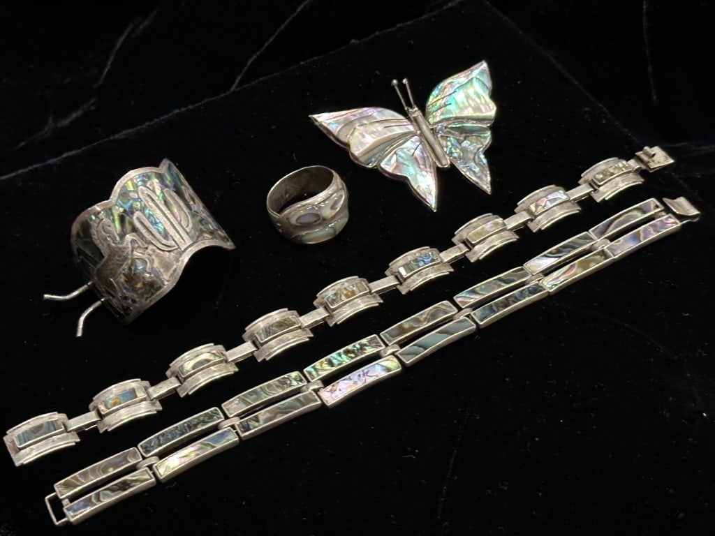 5 Vintage Sterling & Abalone Jewelry Pcs. Mexico (1 of 16)
