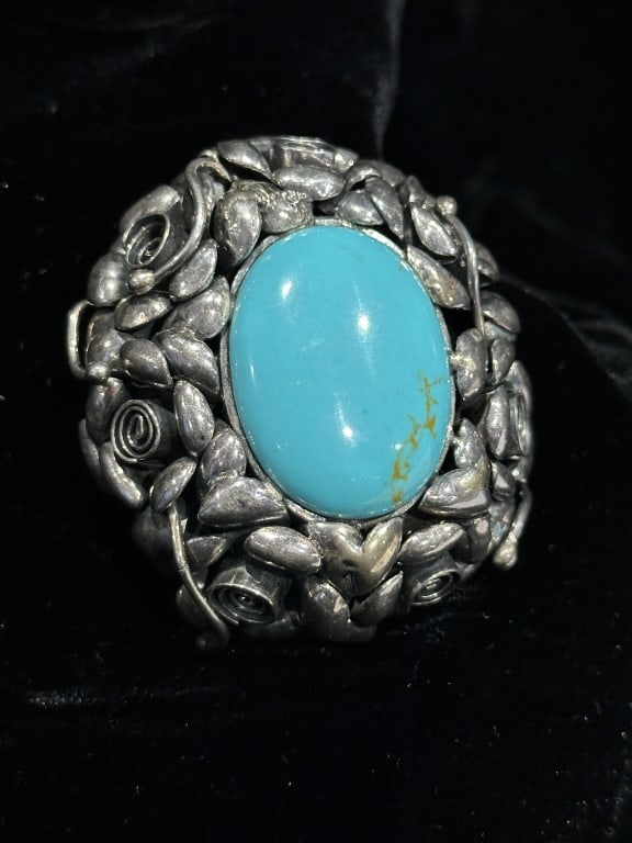 Unique Lg Sterling Turquoise Brooch Pin Pendant (1 of 9)