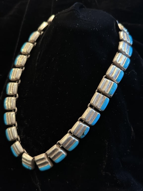 950 Sterling Silver & Turquoise Mexican Necklace (1 of 9)