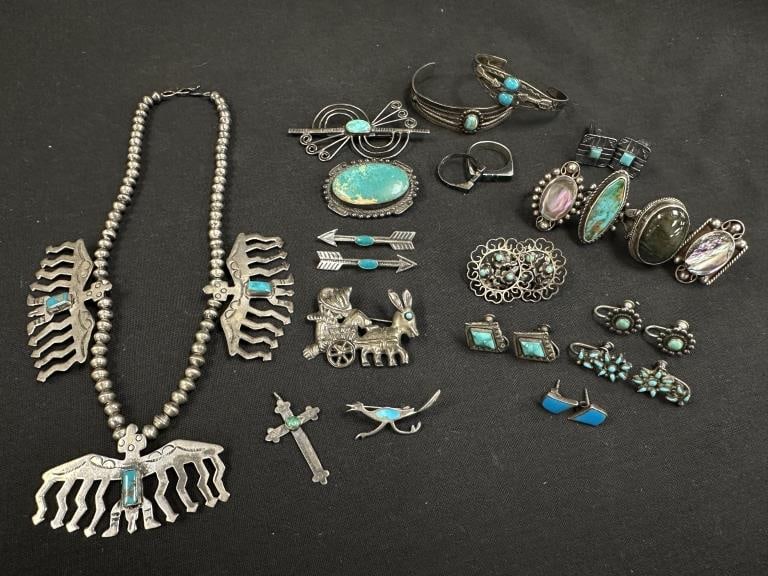 Lot Sterling Turquoise Southwestern Navajo Jewelry (1 of 16)
