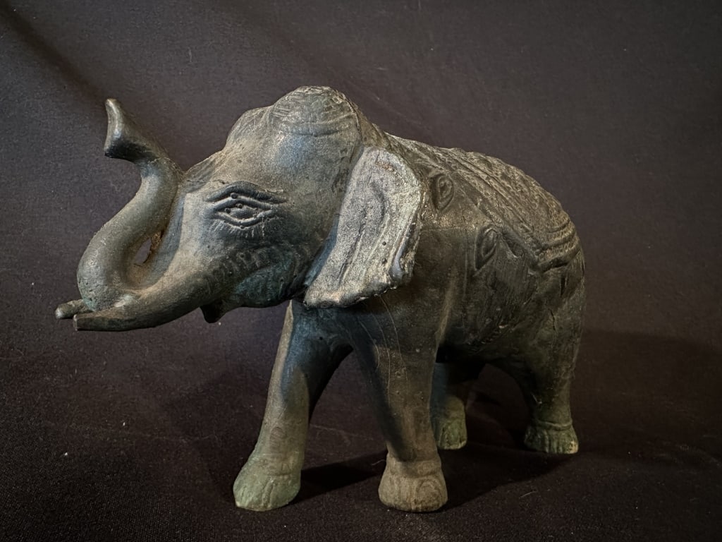 High Relief Metal Elephant Sculpture: High Relief Metal Elephant Sculpture. Measures: 5" high x 7" x 3"