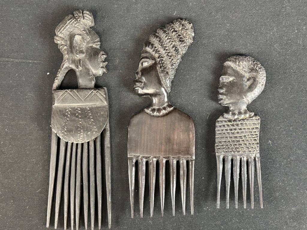 3 African Tribal Hand Carved Figural Family Combs Auction