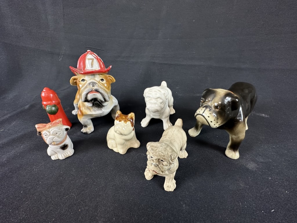 Lot of 6 Miniature Bulldog Porcelain Statues: Lot of 6 Miniature Bulldog Porcelain Statues.