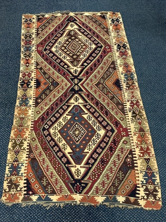 19thC. Classic Turkish Killim Antique Oriental Rug: 19thC. Classic Turkish Killim Antique Oriental Rug Antique handwoven oriental carpet rug w/ various colors. 19th century antique Turkish Killim Oriental rug with classic design and bright pigments. Sh