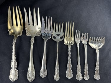 8 Sterling Silver Assorted Serving Forks Var Sizes