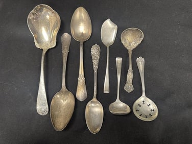Lot of 8 Sterling Silver Serving Spoons Various