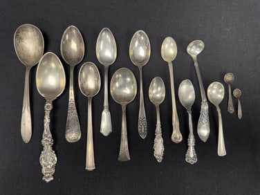 Lot of 14 Sterling Silver Spoons Various Size