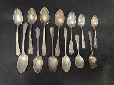 Lot of 13 Sterling Silver Spoons Various Size
