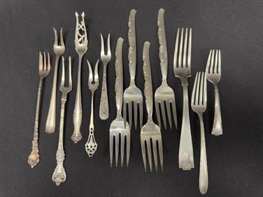 Lot of 13 Sterling Silver Forks Serving & Flatware