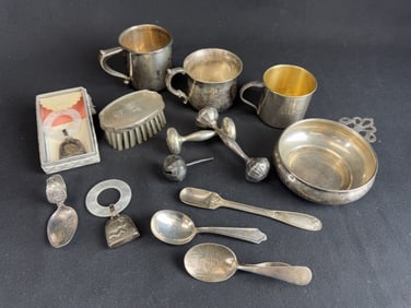 Lot of 14 Sterling Silver Baby Items