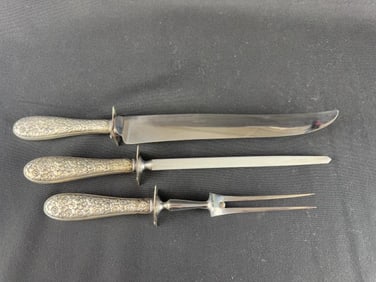 3Pcs. Sterling Handle Sheffield Carving Set