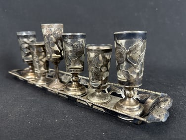 Sterling Overlay Cordial Set on Tray