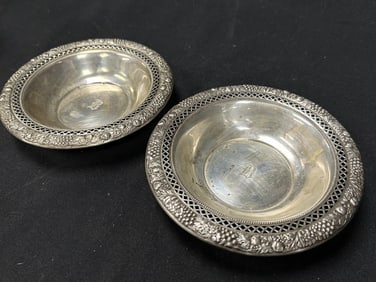 Pair Sterling Reticulated Embossed Shallow Bowls
