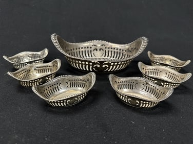 Set of 7 Sterling Pierced Nut Dishes Sm. Bowl
