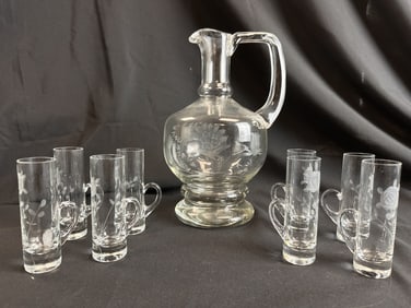 Set of 8 Handled Shot Liqueur Glasses & Decanter