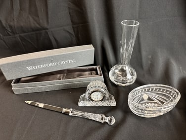 Lot of 4 Waterford & Sevres Cut Crystal Desk Items