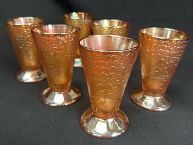 Set 6 Carnival Glass Marigold Orange Juice Glasses