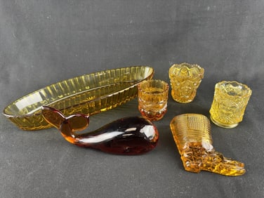 Lot of 6 Amber Glass Vintage Pieces