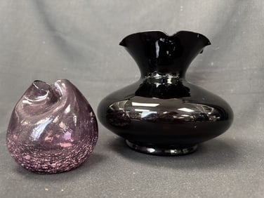 Amethyst Purple 2 Vintage Glass Vases