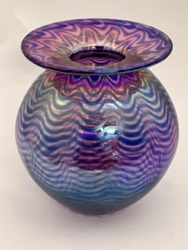 Iridescent Lustre Signed Glass Eye Studio Vase