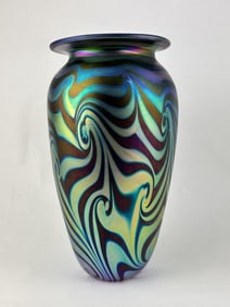 Signed Eickholt Iridescent Studio Glass Vase