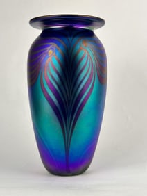 Eickholt Iridescent Pulled Feather Art Glass Vase