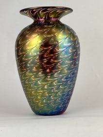 Signed Glass Eye Studio Iridescent Art Glass Vase